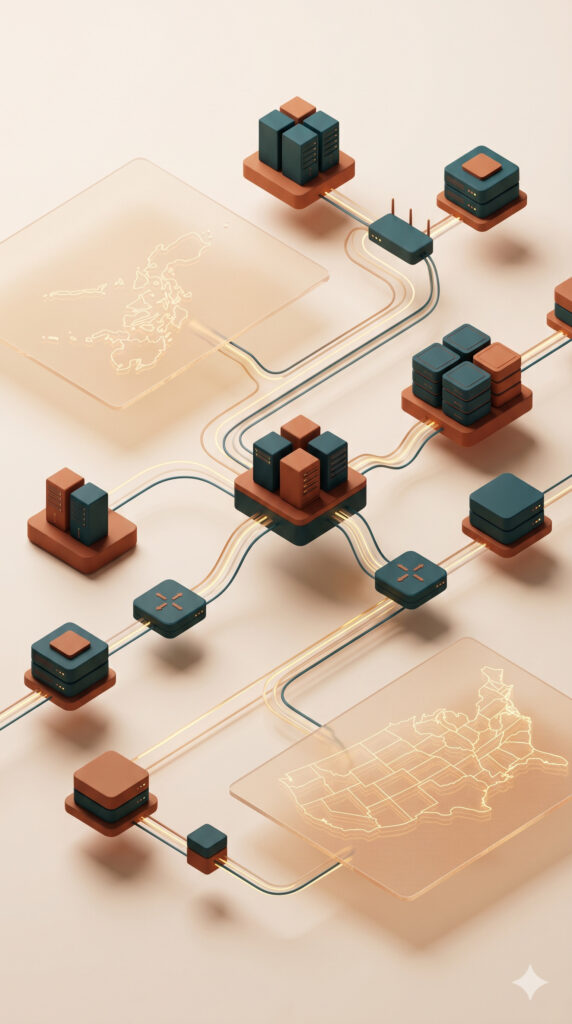 home-hero Isometric 3D illustration of a global server network system.